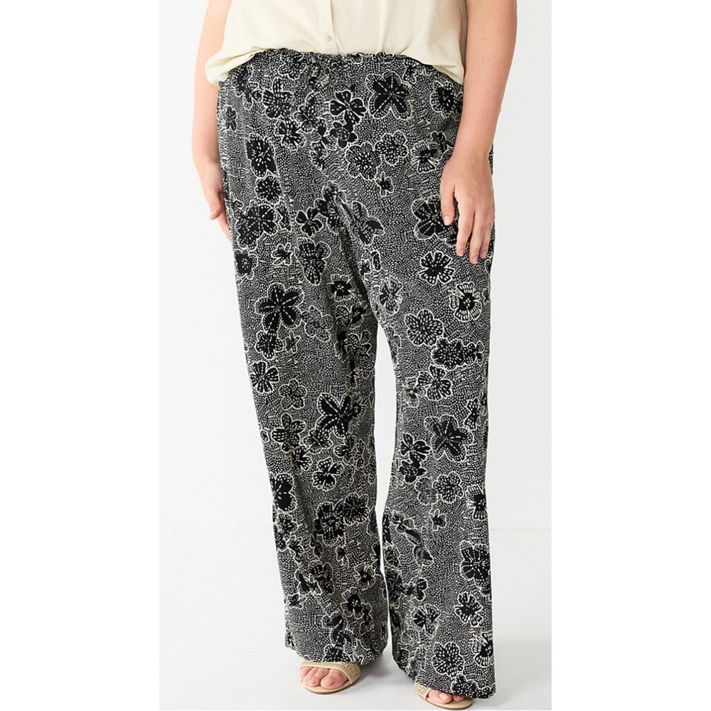 NWT Sonoma Linen-Blend Wide-Leg Pants Black & Grey Plus Size 4X
